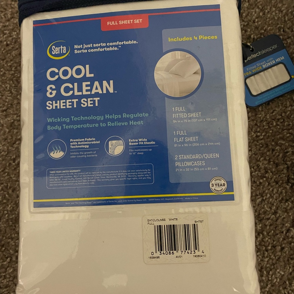 Serta Cool & Clean White Full Sheet Set